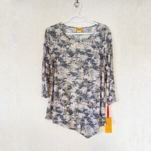 Ruby Rd. Gray Camouflage Tunic with Embellishments